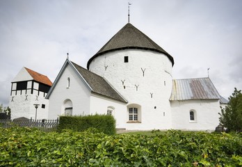 Fototapeta na wymiar Defensive round church in Nylars, Bornholm, Denmark