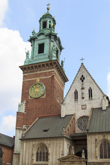 Fototapeta na wymiar Close up view of The Royal Archcathedral Basilica of Saints Stanislaus and Wenceslaus on the Wawel Hill in Krakow, Poland