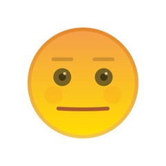 Neutral emoticon isolated on white background. Indifferent yellow emoji symbol. Social communication and internet chatting vector sign. Expressionless smile face with facial expression in flat style.