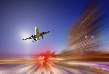 Fototapeta na wymiar Airplane with blur abstract background