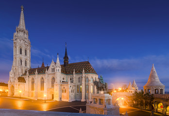 Fototapeta na wymiar Matthias Church in twilight, Budapest