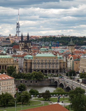 Prague's Žižkov Television Tower as seen from the Castle