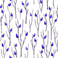 Seamless Botanical Pattern with Briar Branches in Asian Style.