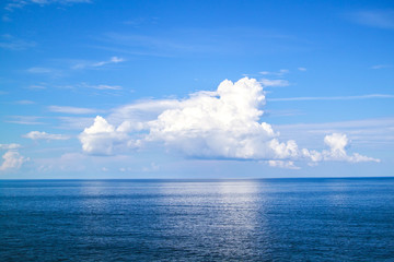 beautiful white clouds on blue sky over calm sea