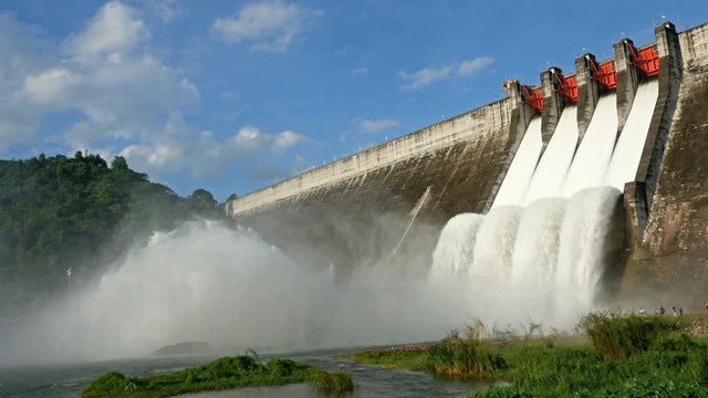 4k crane shot, Drainage from large dams, Location Khun Dan Prakan Chon Dam
