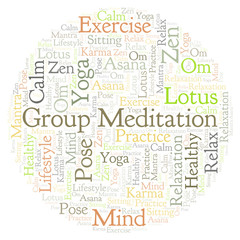Fototapeta premium Group Meditation in a circle shape word cloud.
