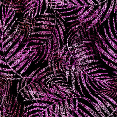 Fototapeta na wymiar Seamless watercolor background from pink, black tropical leaves, palm leaf, fern, floral pattern. Bright Rapport for Paper, Textile, Wallpaper, design. pink, black Tropical leaves watercolor. 