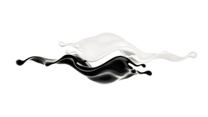 White and black liquid splash. 3d illustration, 3d rendering.