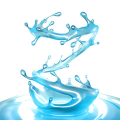 Beautiful blue water splash. 3d illustration, 3d rendering.