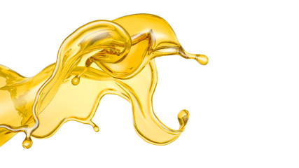 A beautiful yellow splash of oil. 3d illustration, 3d rendering.