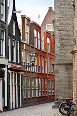 Zabytkowe kamienice amsterdamskie wśród drzew w słoneczny dzień. © W Korczewski