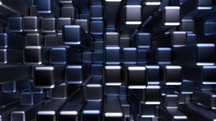 Obraz premium Blue black metallic background with hexagons. 3d illustration, 3d rendering.