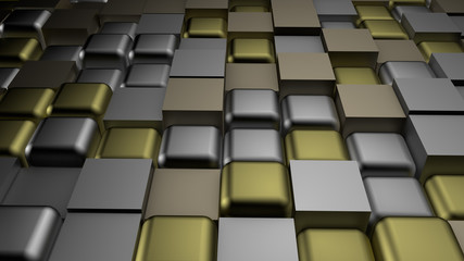 Golden black metallic background with hexagons. 3d illustration, 3d rendering.