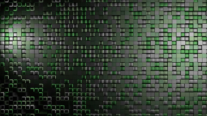 Green black metallic background with hexagons. 3d illustration, 3d rendering.