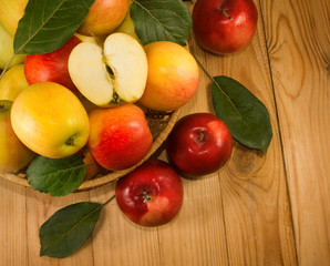 Naklejka na ściany i meble image of many ripe apples on table