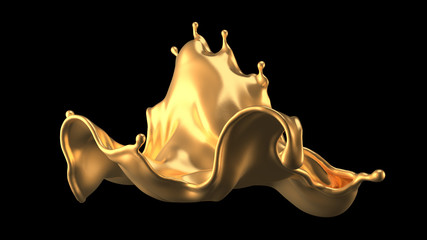 Luxury beautiful gold splash. 3d illustration, 3d rendering.