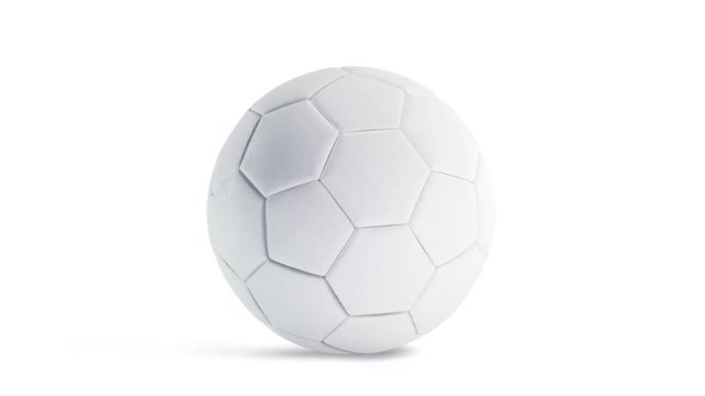 Blank white soccer ball mockup, front view, looped rotation, 3d rendering. Empty football sphere mockup, isolated. Clear rotating sport bal for playing on the clean field template