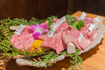 6 kinds of premium Japanese beef, Matsusaka. Serving for grill in Yakiniku restaurant