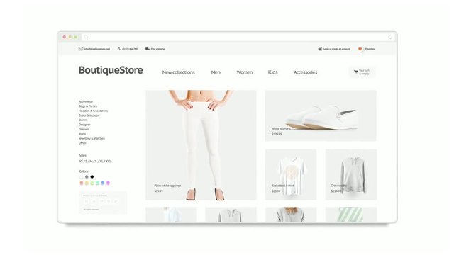 Blank browser window opening mockup with fashion website, looped switch, 3d rendering. Clothing web store interface mock up. Loading internet site template.