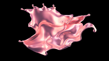 Luxury beautiful splash of pink gold. 3d illustration, 3d rendering.