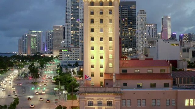 Aerial orbit Miami Freedom Tower Downtown