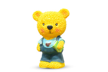 Yellow teddy bear isolated on white background