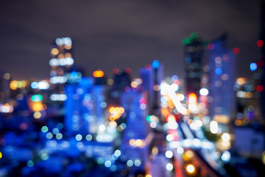 abstract blur night light bokeh from cityscape buildings