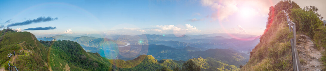 Stunning view from Phu Chi Dao, Chiang Rai, Thailand. From this point, tourist can see a beautiful view both Thailand and Laos side. Panorama.