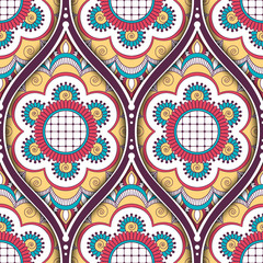 Seamless pattern with ethnic mandala ornament. Hand drawn vector illustration