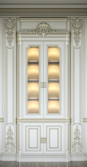 Obraz premium Showcase in a classic style with gilding and lighting. 3d rendering.
