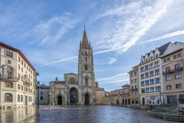 Fototapeta na wymiar Fachada de la catedral de Oviedo en Asturias, España 