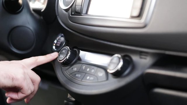 Ignition button start stop in car close up