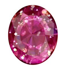 Naklejka na ściany i meble Insulated oval pink gemstone on white background.