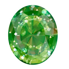 Insulated oval green gemstone on white background.