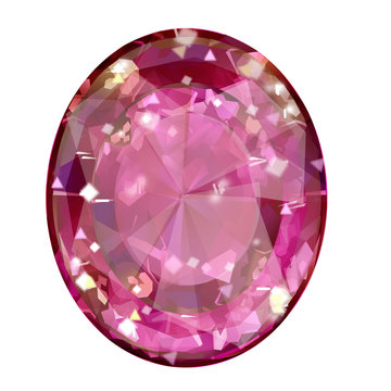 Insulated Oval Pink Gemstone On White Background.