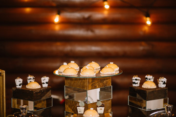 Candy Bar. Delicious sweet buffet with cupcakes. 