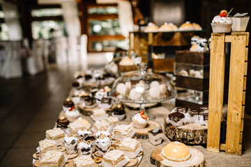 Candy Bar. Delicious sweet buffet with cupcakes. 