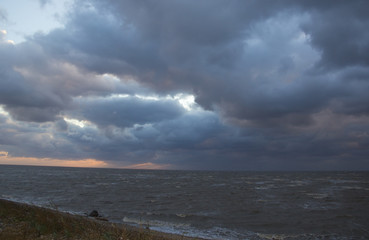 Evening on the sea of Azov. Begins a strong storm