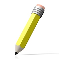 3D yellow pencil on white background