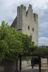 Fototapeta na wymiar Carcassonne medieval fortress walls and tower, France