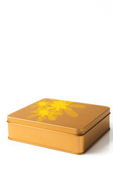 Mid-Autumn Festival family reunion, enjoy the moon drinking tea to eat moon cakes, golden gift box on the white background