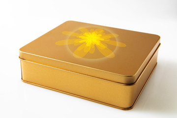 Mid-Autumn Festival family reunion, enjoy the moon drinking tea to eat moon cakes, golden gift box on the white background