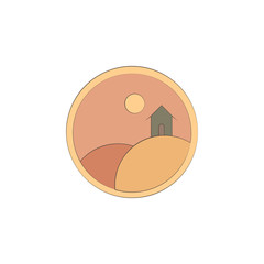 Autumn farm colored in circle icon. Element of colored landscape in circle icon for mobile concept and web apps. Colored Autumn farm can be used for web and mobile