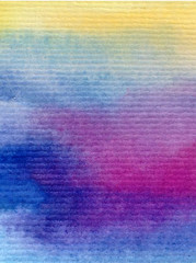 Watercolor abstract bright colorful textural background handmade . Painting of sky and clouds during sunset . Modern sky scape . Shine