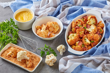 baked in oven crispy cauliflower, close-up