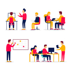 Office life, meeting, brainstorming, business, conference, courses, lectures. Flat style vector illustration.