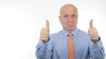 Businessman Image Make Double Thumbs Up Good Job Sign