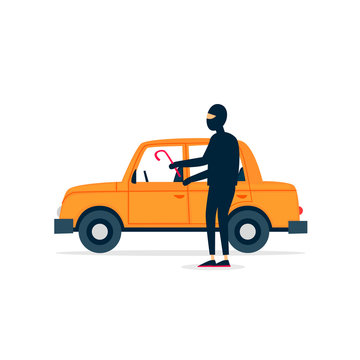 Car thief. Flat illustration isolated on white background.