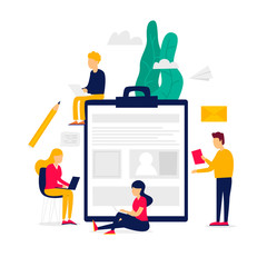 Summary, application form for employment, recruitment agency, job search. Flat illustration isolated on white background.