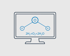 Line icon of Chemistry. General Equation and Structural Equation of Water with Computer Screen.